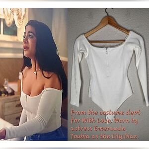 Good American White Ribbed Half Zip Bodysuit Size S